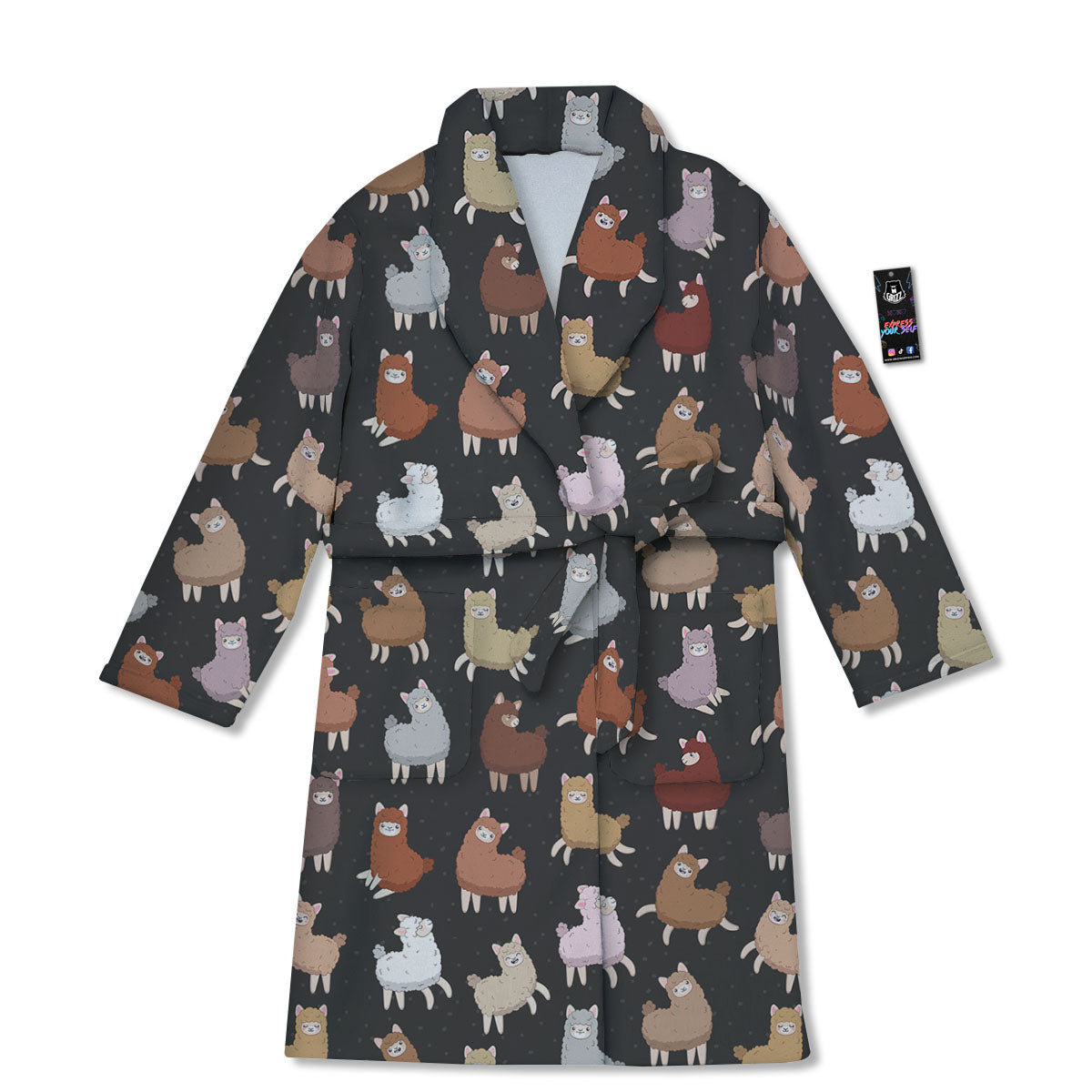 Happy Llama Print Pattern Bathrobe-grizzshop