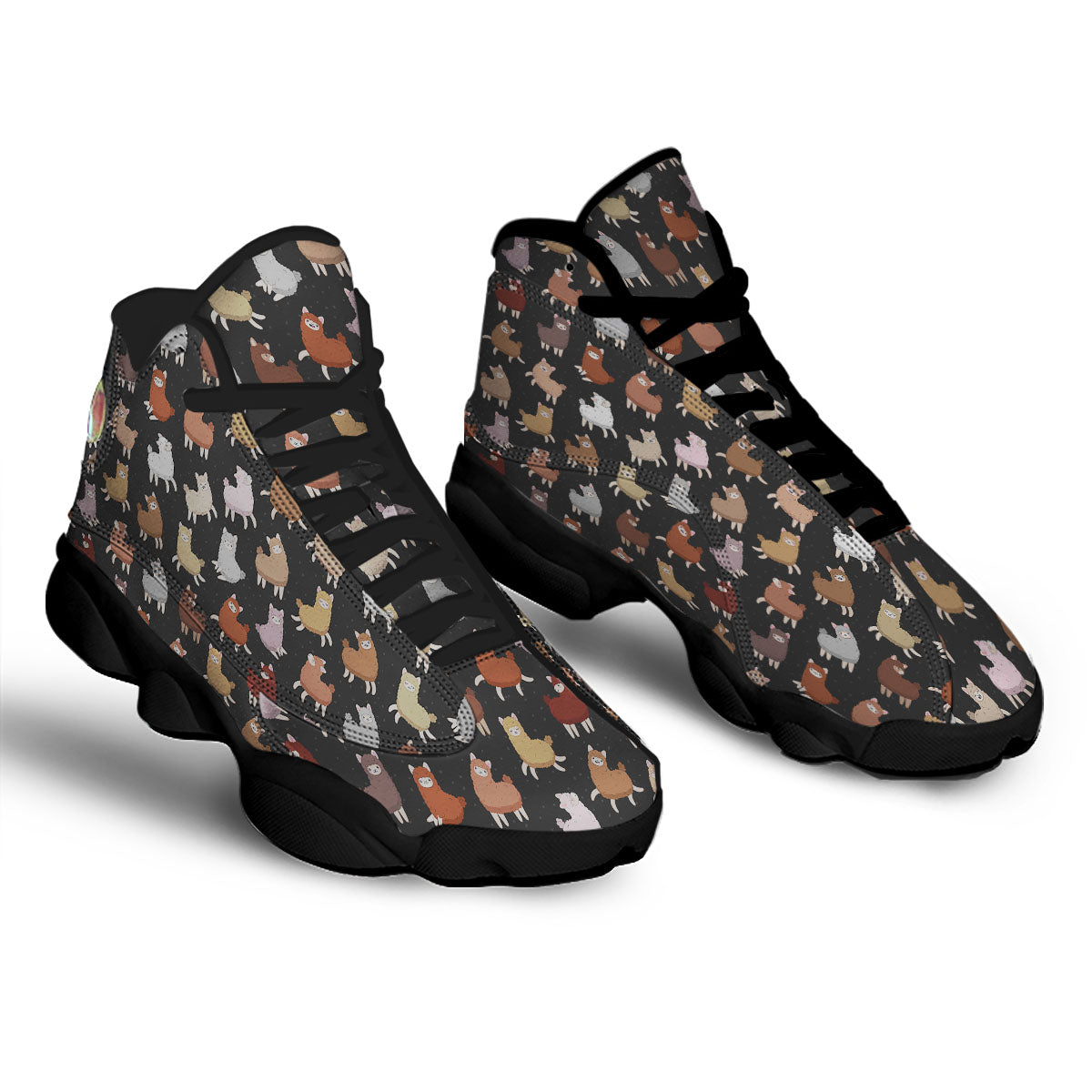 Happy Llama Print Pattern Black Basketball Shoes-grizzshop