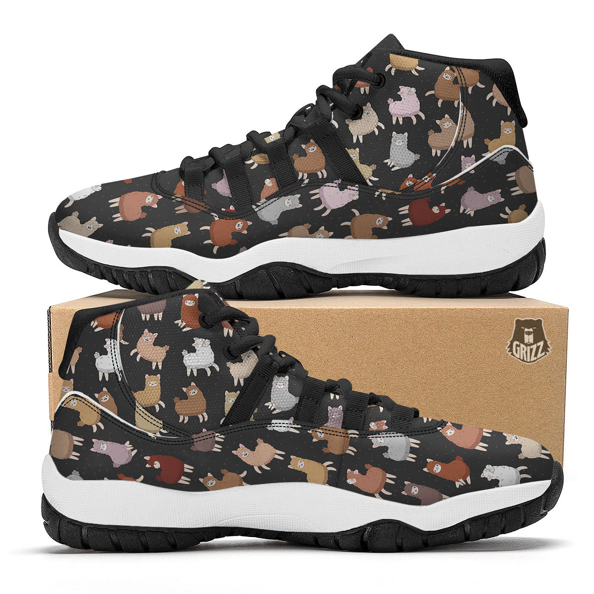 Happy Llama Print Pattern Black Bball Shoes-grizzshop