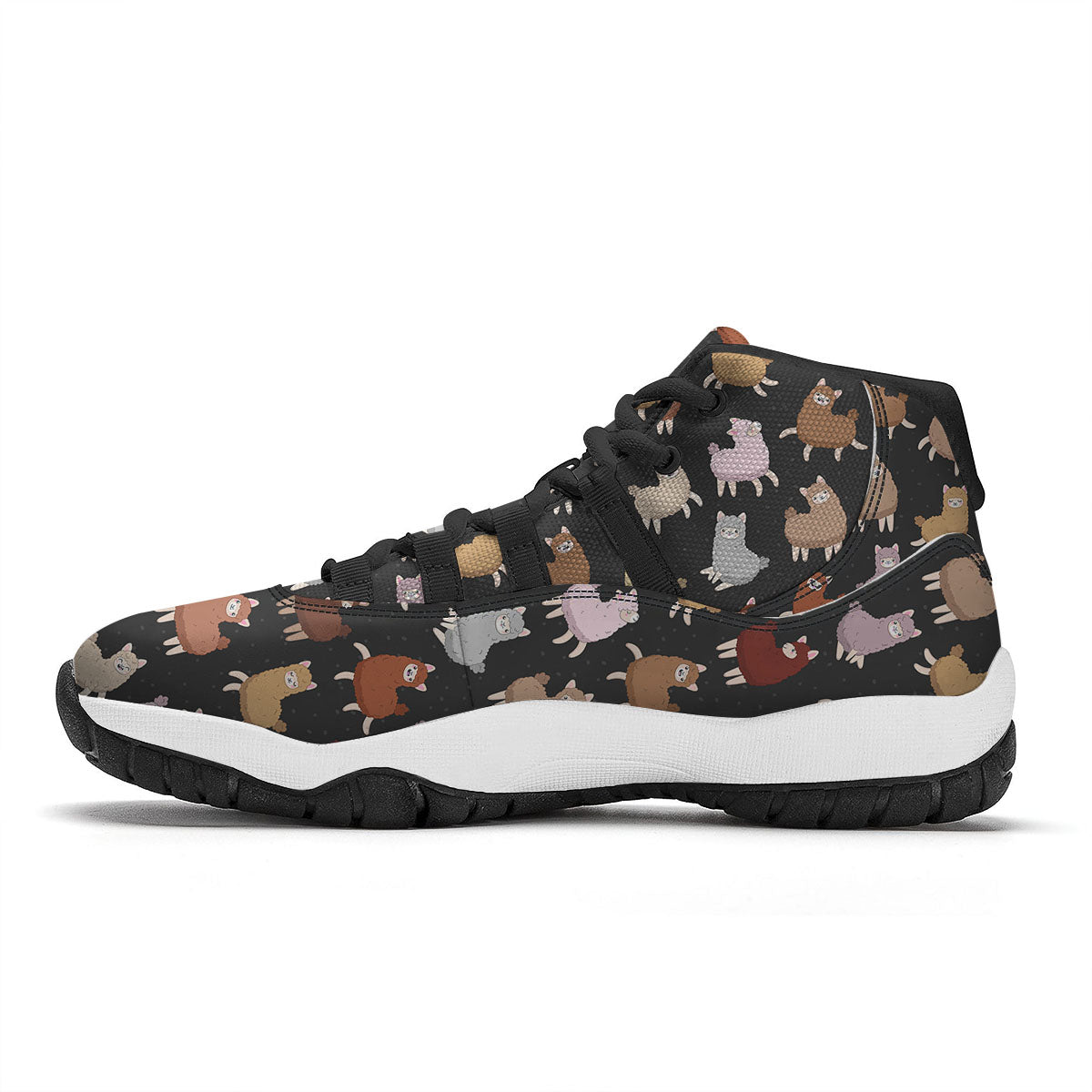 Happy Llama Print Pattern Black Bball Shoes-grizzshop