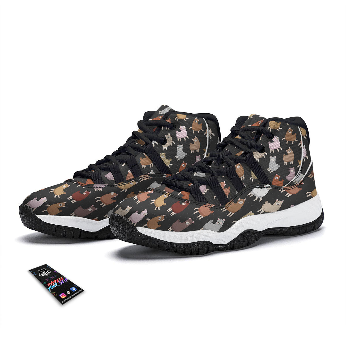 Happy Llama Print Pattern Black Bball Shoes-grizzshop