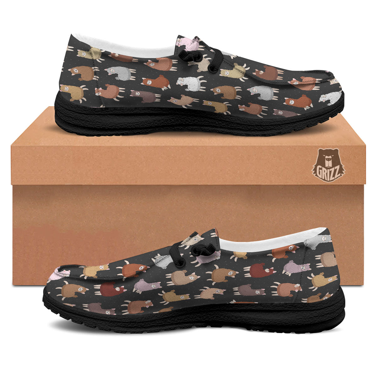 Happy Llama Print Pattern Black Loafers-grizzshop