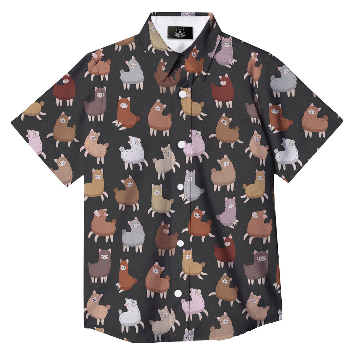 Happy Llama Print Pattern Button Up Shirt-grizzshop
