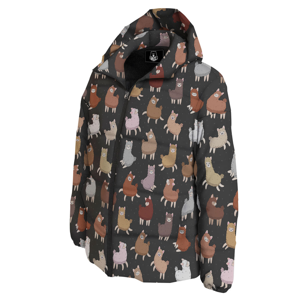 Happy Llama Print Pattern Down Jacket-grizzshop