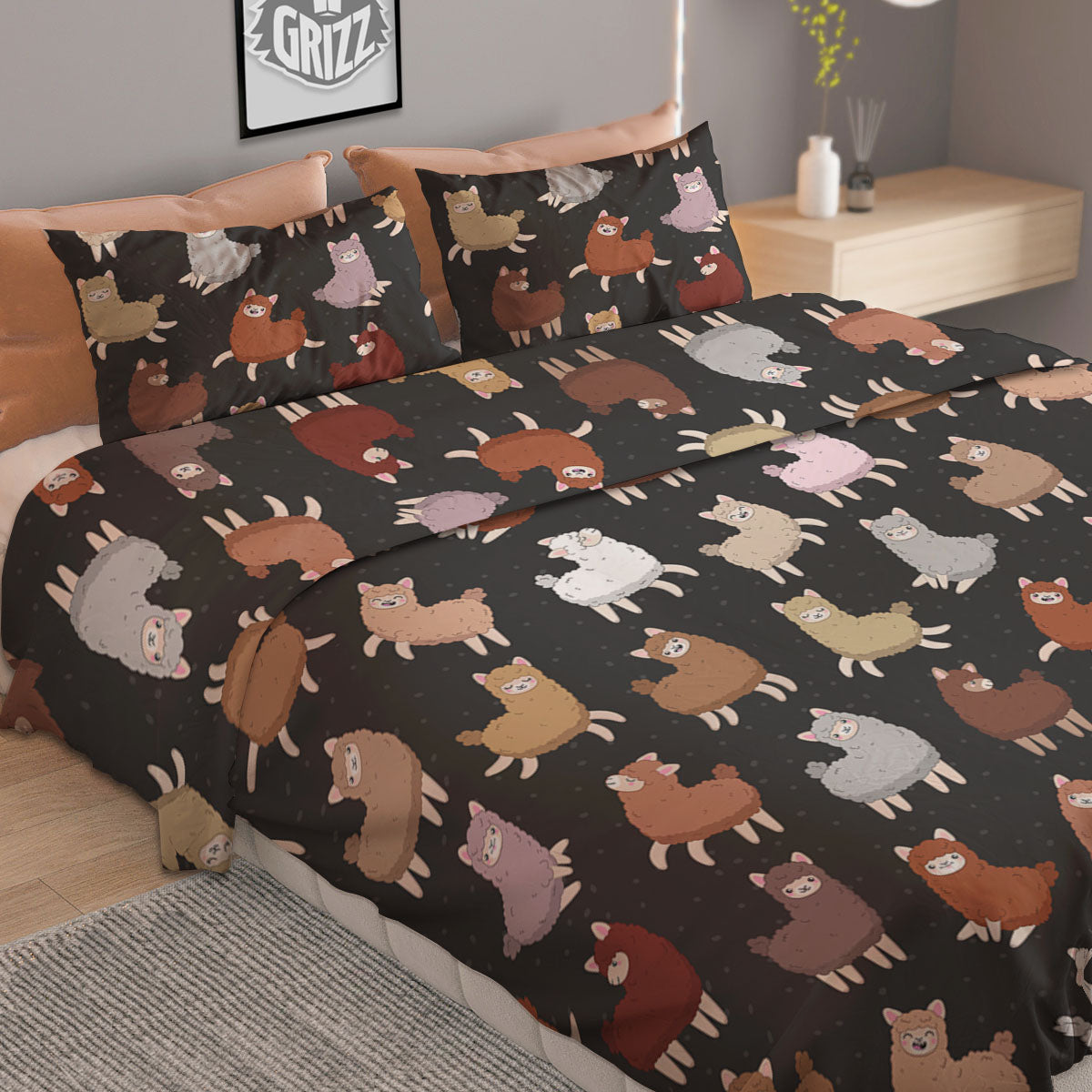 Happy Llama Print Pattern Duvet Cover Bedding Set