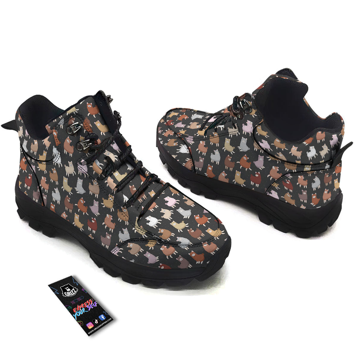 Happy Llama Print Pattern Hiking Shoes-grizzshop