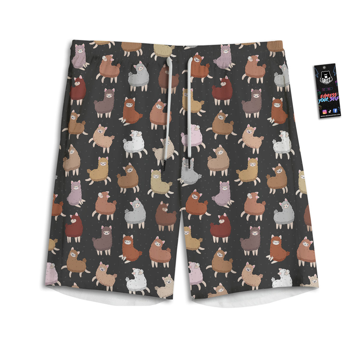 Happy Llama Print Pattern Men's Athletic Shorts