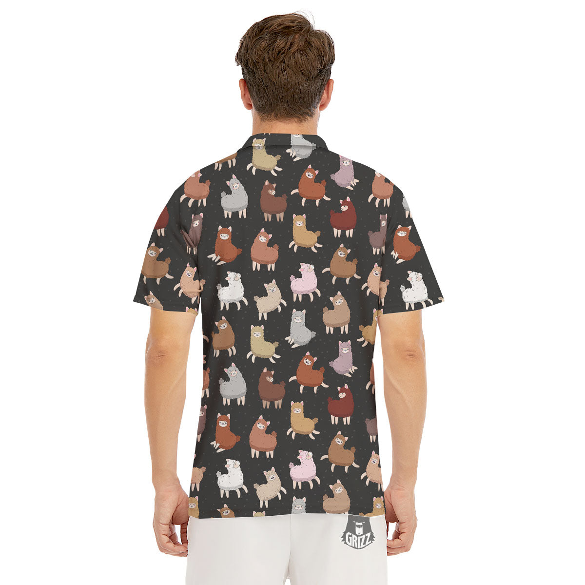 Happy Llama Print Pattern Men's Golf Shirts-grizzshop