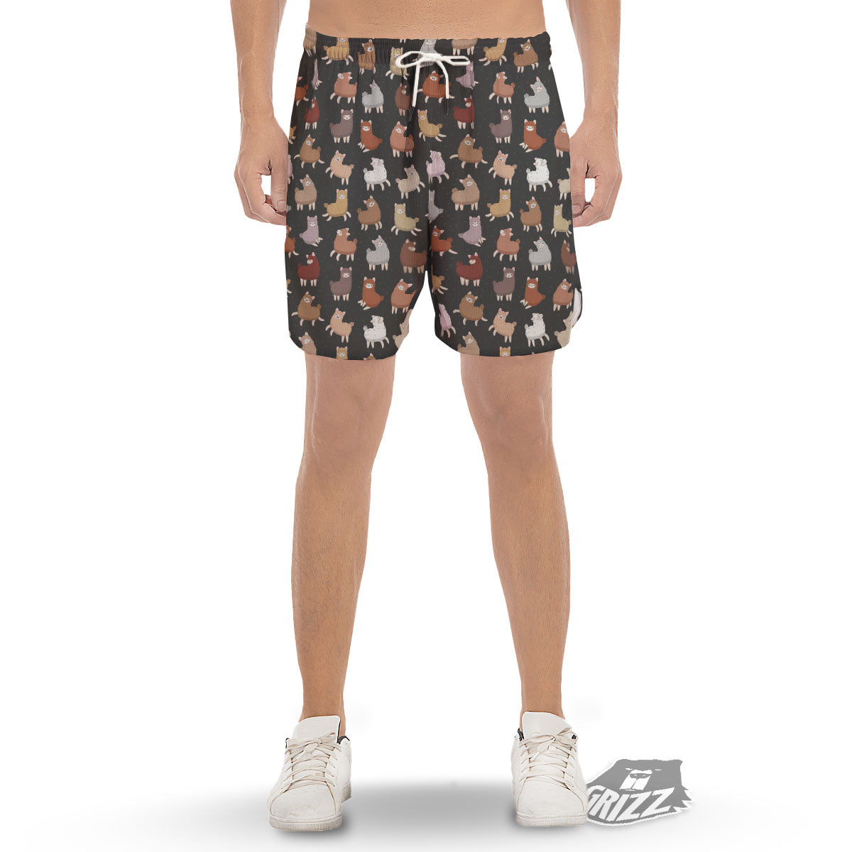 Happy Llama Print Pattern Men's Gym Shorts-grizzshop