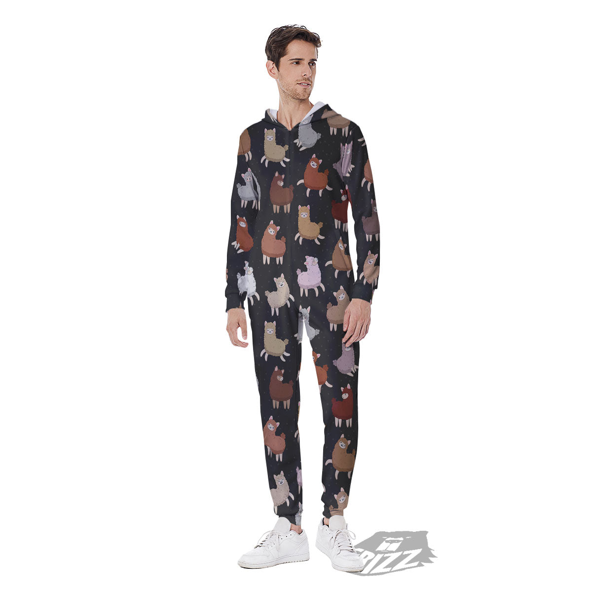 Happy Llama Print Pattern Men's Jumpsuit-grizzshop