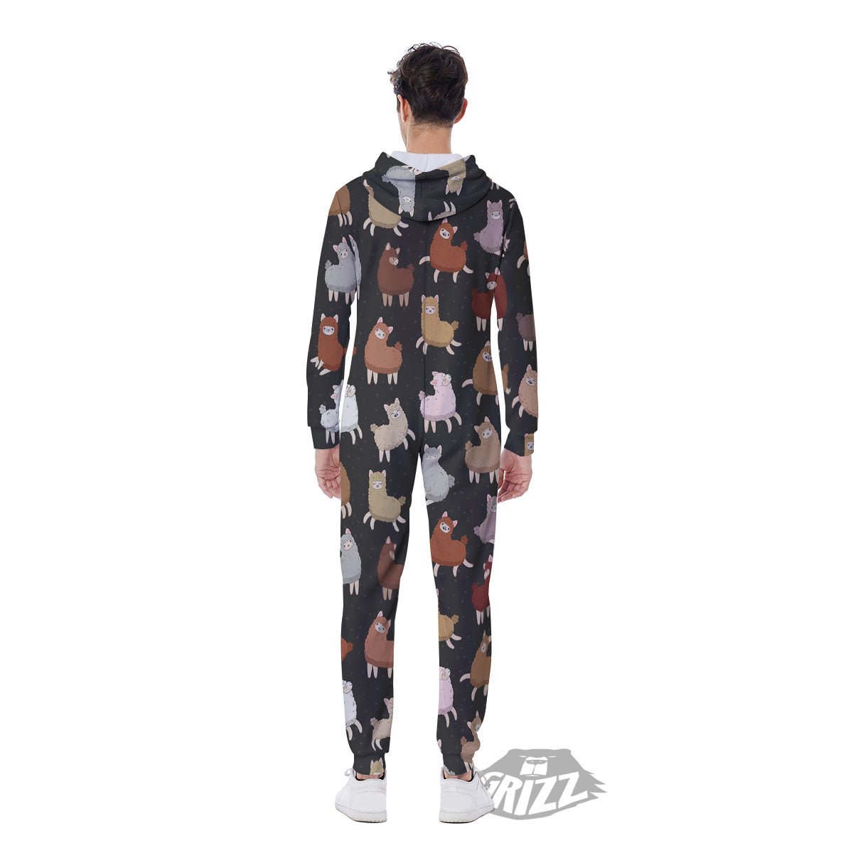 Happy Llama Print Pattern Men's Jumpsuit-grizzshop