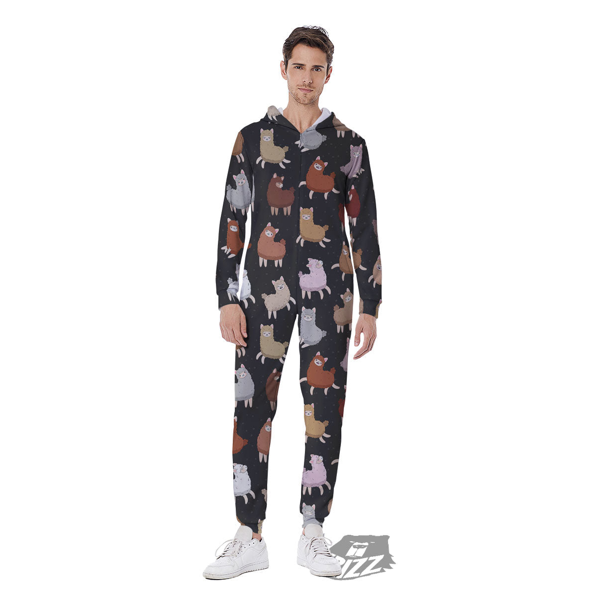 Happy Llama Print Pattern Men's Jumpsuit-grizzshop