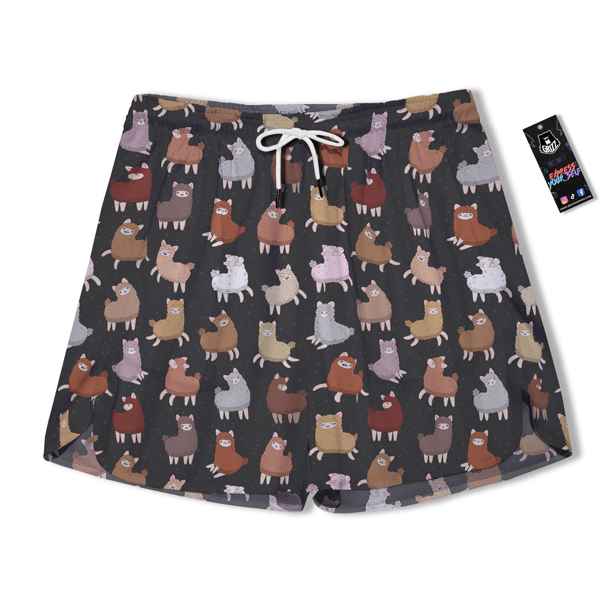 Happy Llama Print Pattern Men's Running Shorts-grizzshop