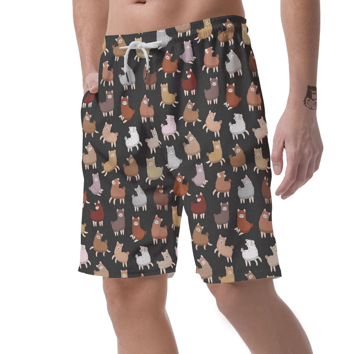 Happy Llama Print Pattern Men's Shorts-grizzshop