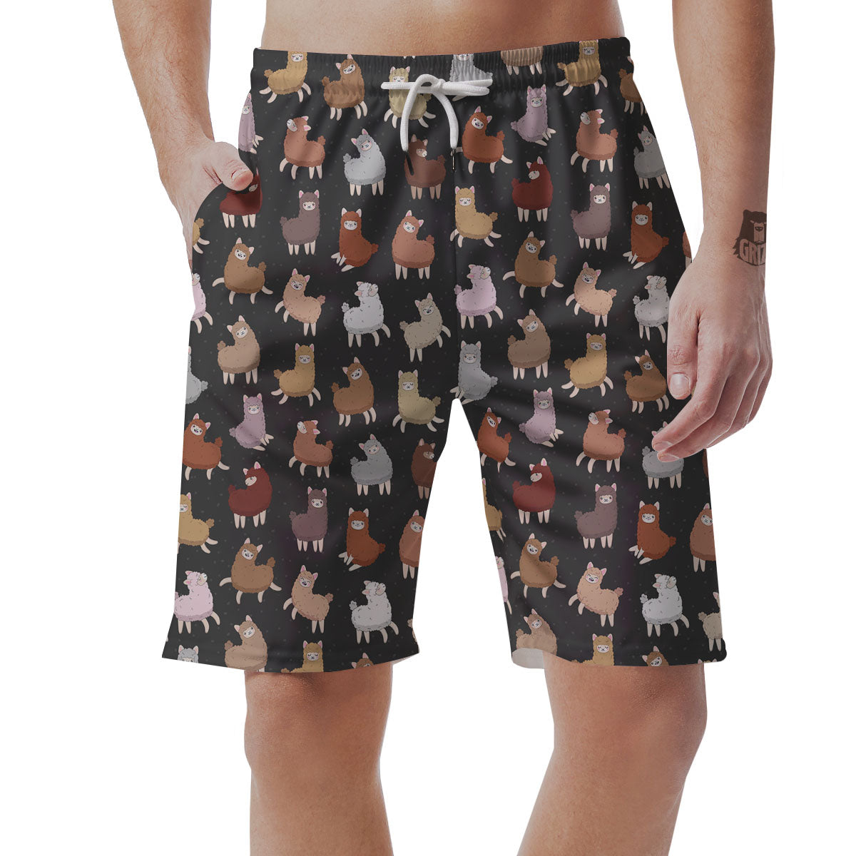 Happy Llama Print Pattern Men's Shorts-grizzshop