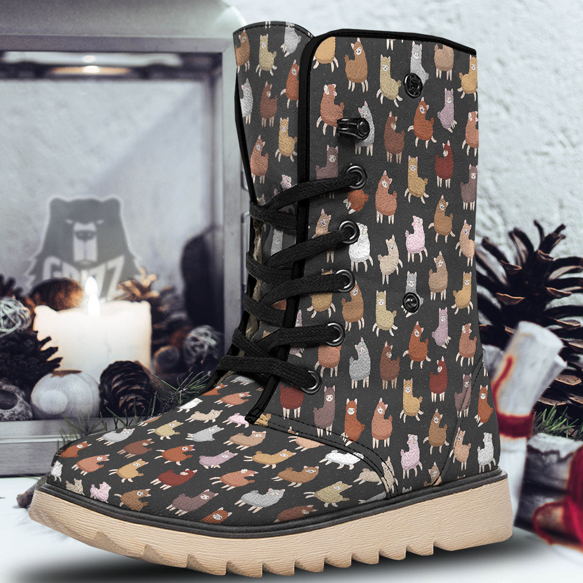Happy Llama Print Pattern Snow Boots-grizzshop