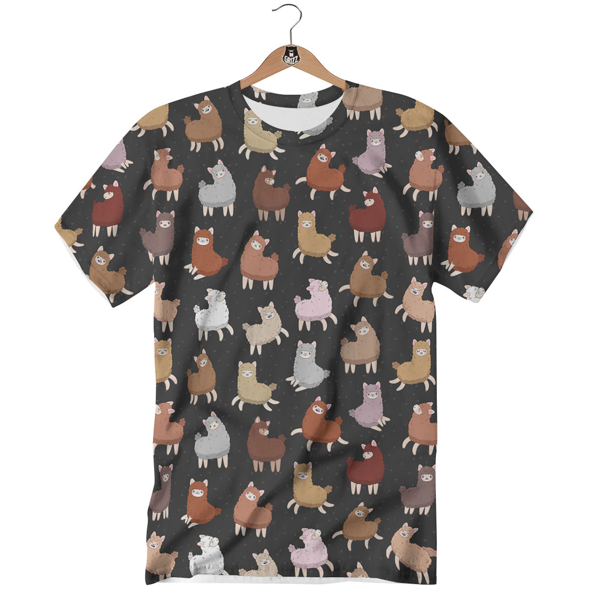 Happy Llama Print Pattern T-Shirt-grizzshop