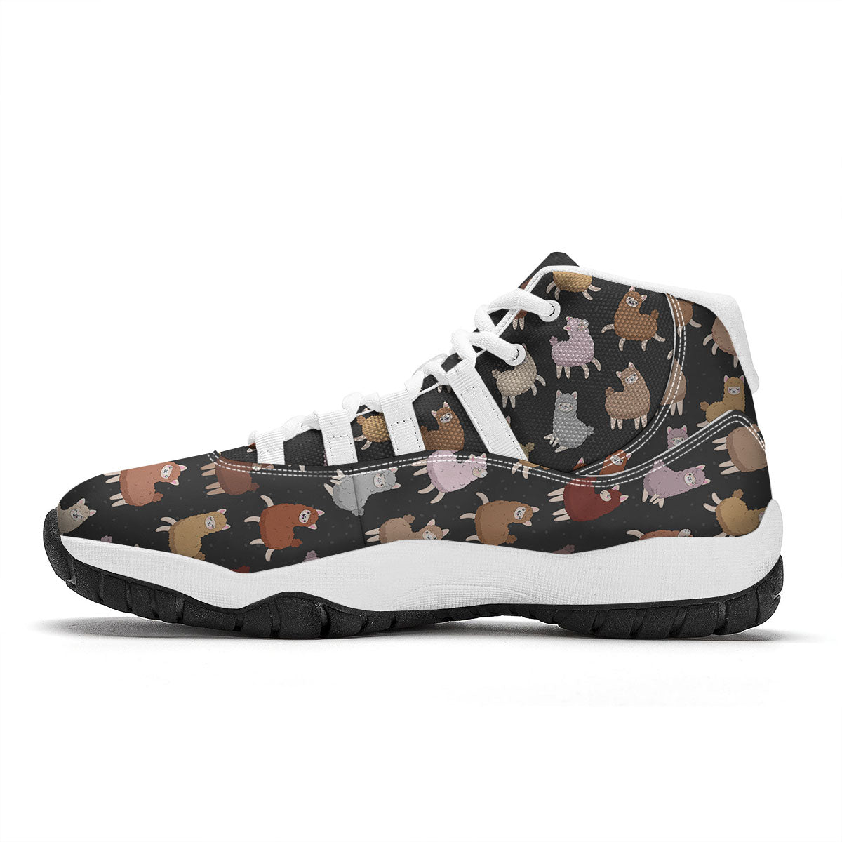 Happy Llama Print Pattern White Bball Shoes-grizzshop