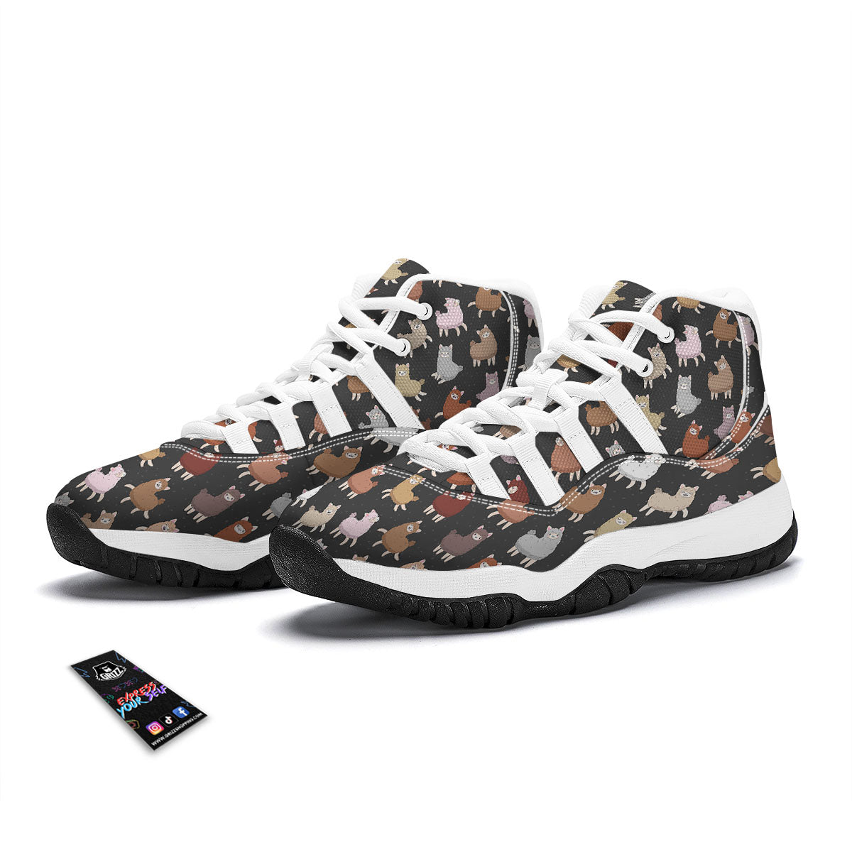 Happy Llama Print Pattern White Bball Shoes-grizzshop