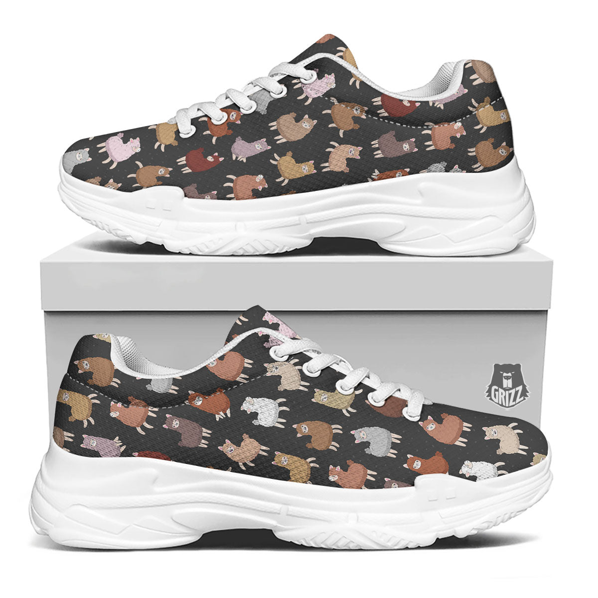 Happy Llama Print Pattern White Chunky Shoes-grizzshop