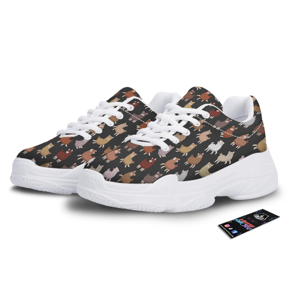 Happy Llama Print Pattern White Chunky Shoes-grizzshop