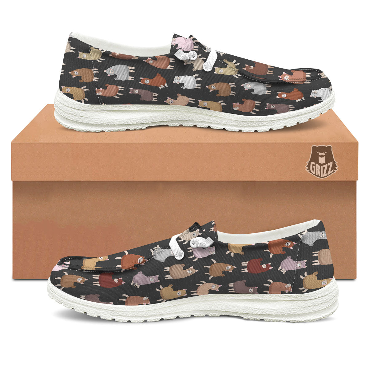Happy Llama Print Pattern White Loafers-grizzshop