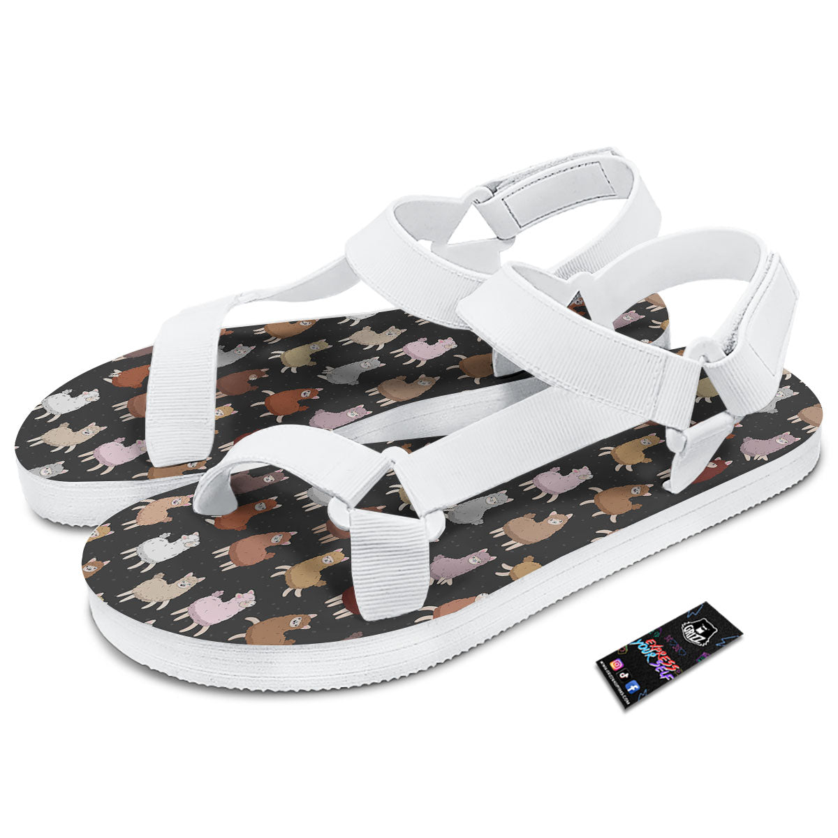 Happy Llama Print Pattern White Open Toe Sandals-grizzshop