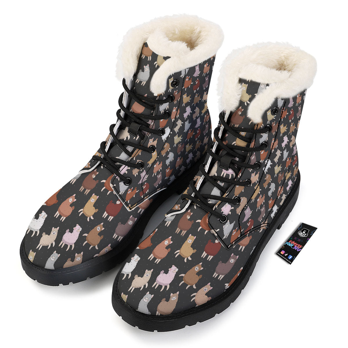 Happy Llama Print Pattern Winter Boots-grizzshop
