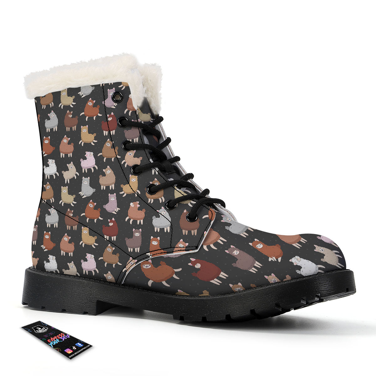 Happy Llama Print Pattern Winter Boots-grizzshop