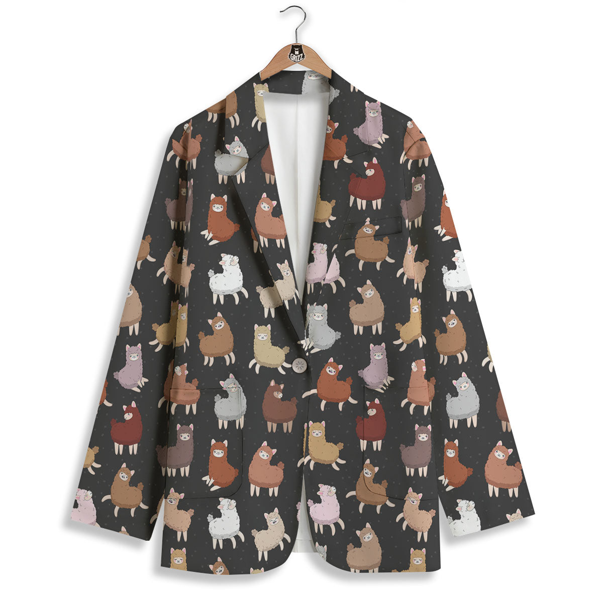 Happy Llama Print Pattern Women's Blazer-grizzshop