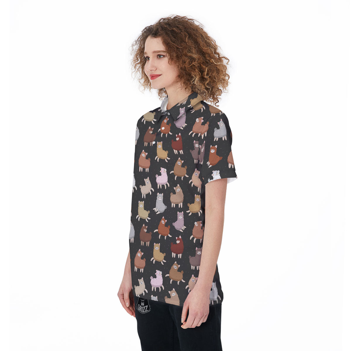 Happy Llama Print Pattern Women's Golf Shirts-grizzshop