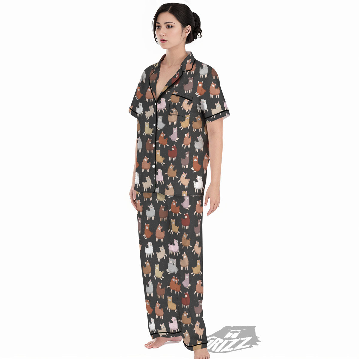 Happy Llama Print Pattern Women's Pajamas Set-grizzshop