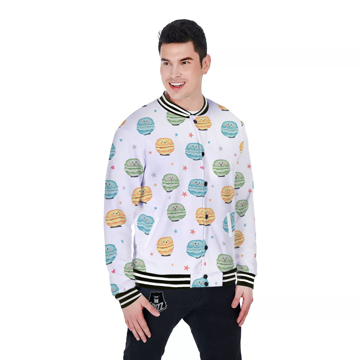 Happy Macarons Print Pattern Baseball Jacket-grizzshop
