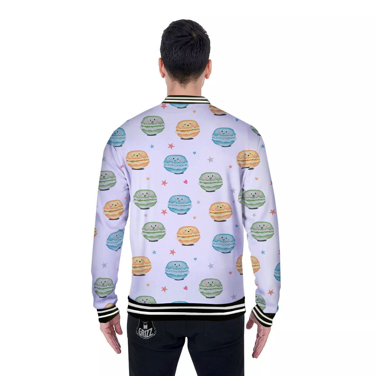Happy Macarons Print Pattern Baseball Jacket-grizzshop