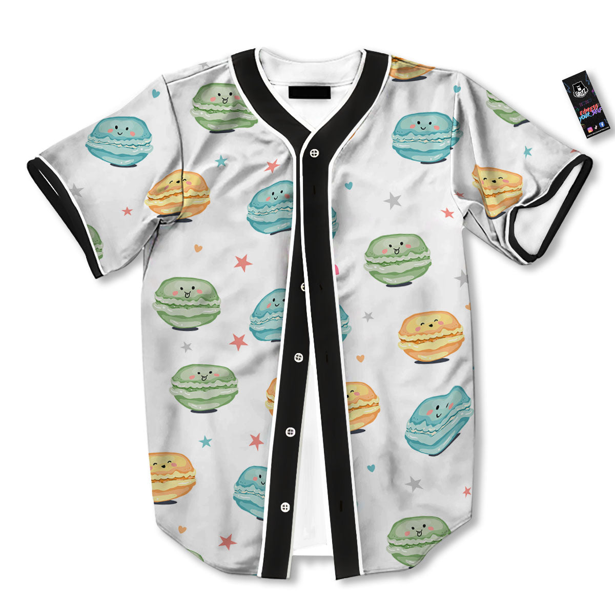 Happy Macarons Print Pattern Baseball Jersey-grizzshop