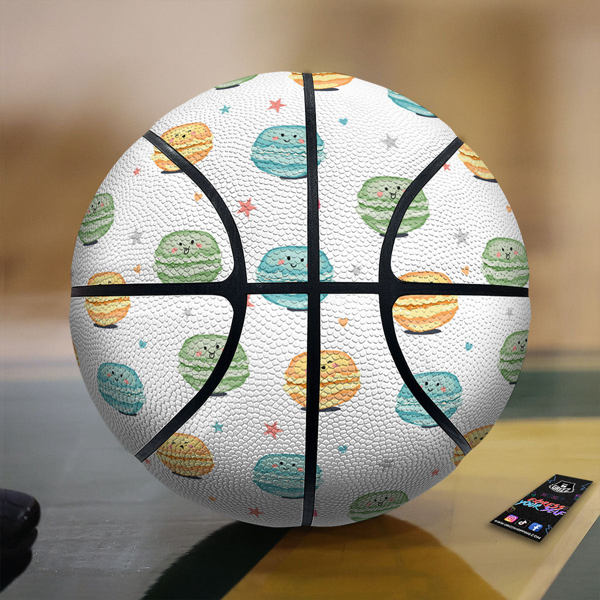 Happy Macarons Print Pattern Basketball-grizzshop