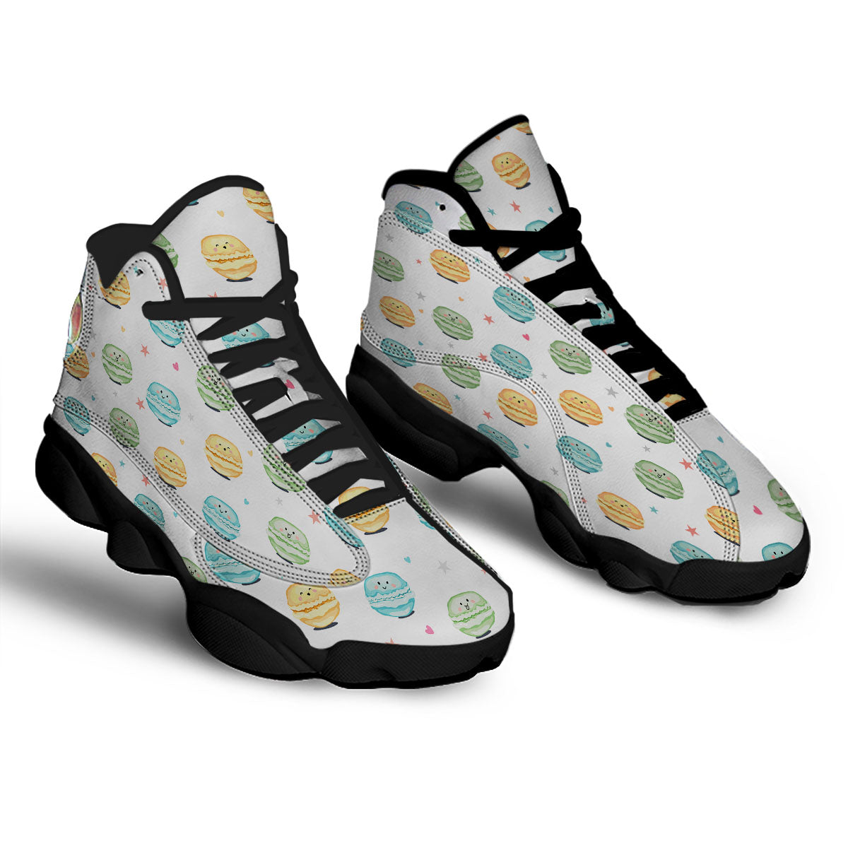 Happy Macarons Print Pattern Black Basketball Shoes-grizzshop