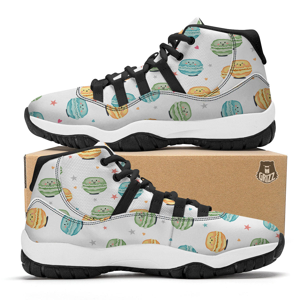 Happy Macarons Print Pattern Black Bball Shoes-grizzshop