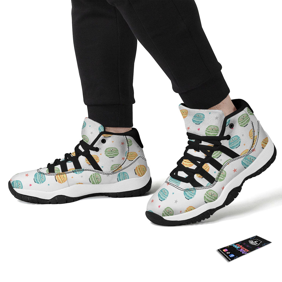 Happy Macarons Print Pattern Black Bball Shoes-grizzshop