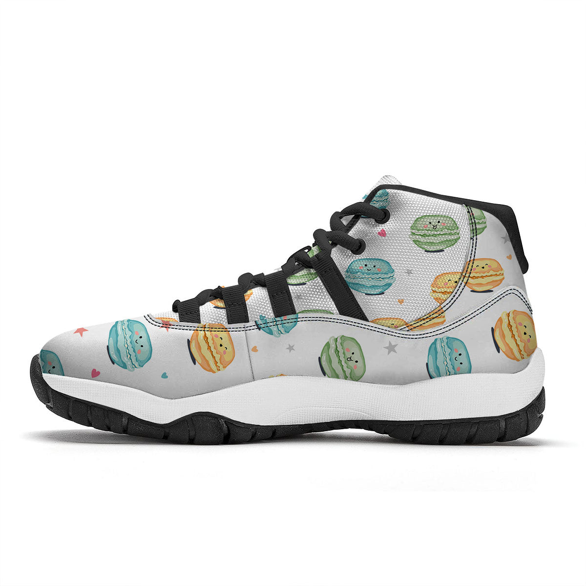 Happy Macarons Print Pattern Black Bball Shoes-grizzshop