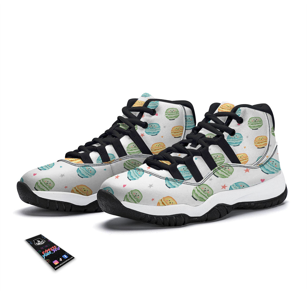 Happy Macarons Print Pattern Black Bball Shoes-grizzshop