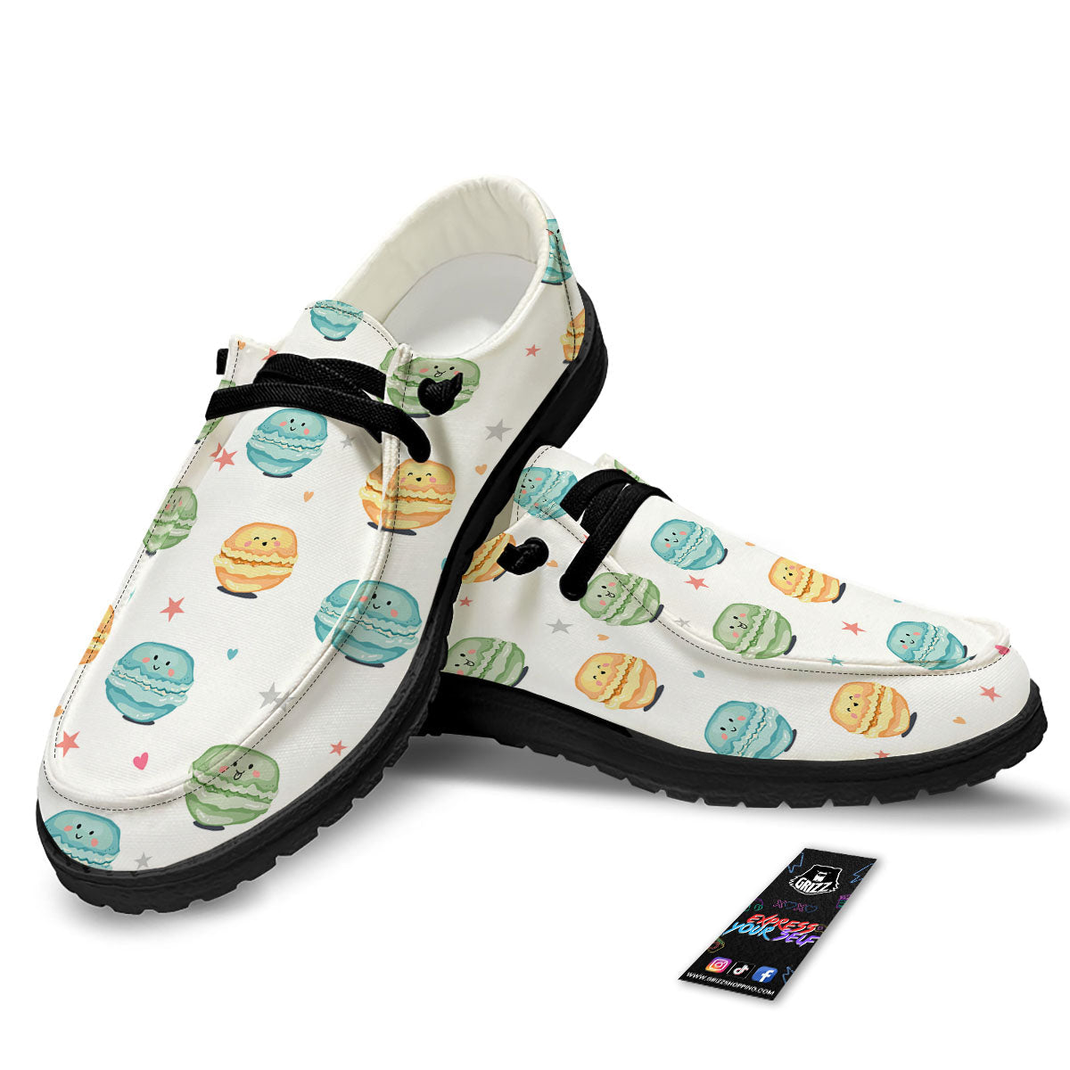 Happy Macarons Print Pattern Black Loafers-grizzshop
