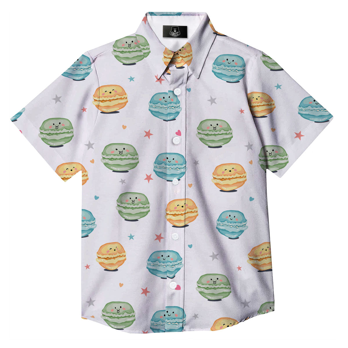 Happy Macarons Print Pattern Button Up Shirt-grizzshop