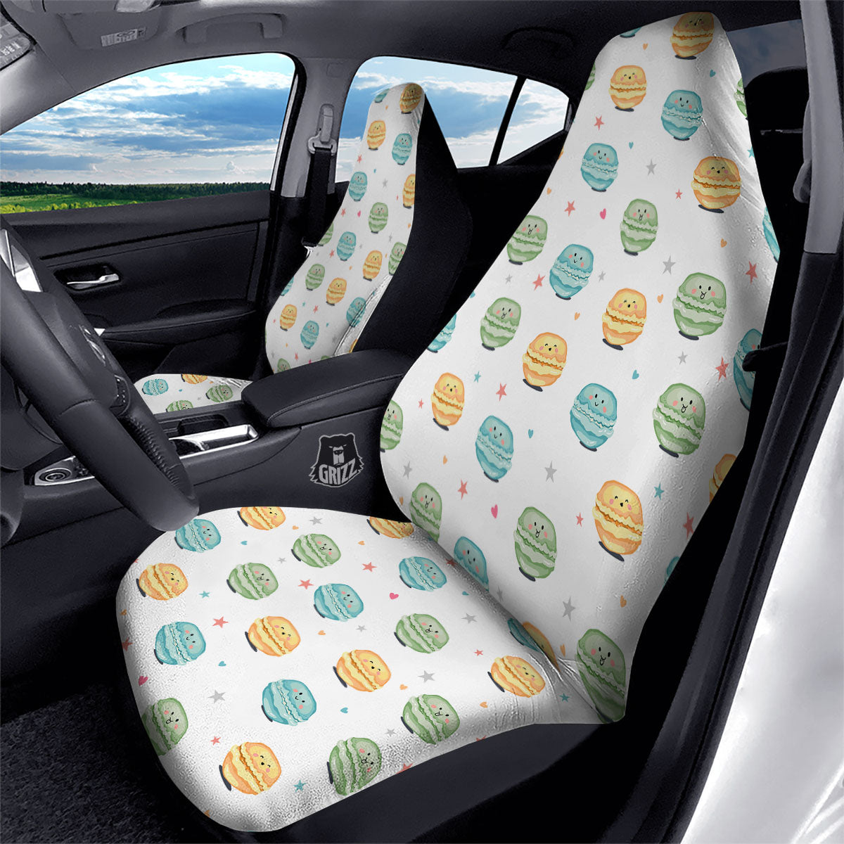 Happy Macarons Print Pattern Car Seat Covers-grizzshop
