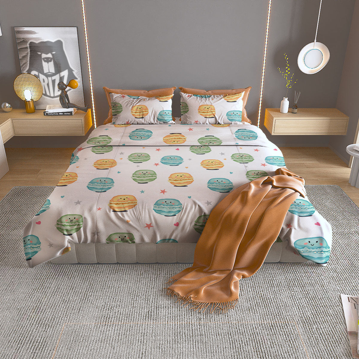 Happy Macarons Print Pattern Duvet Cover Bedding Set