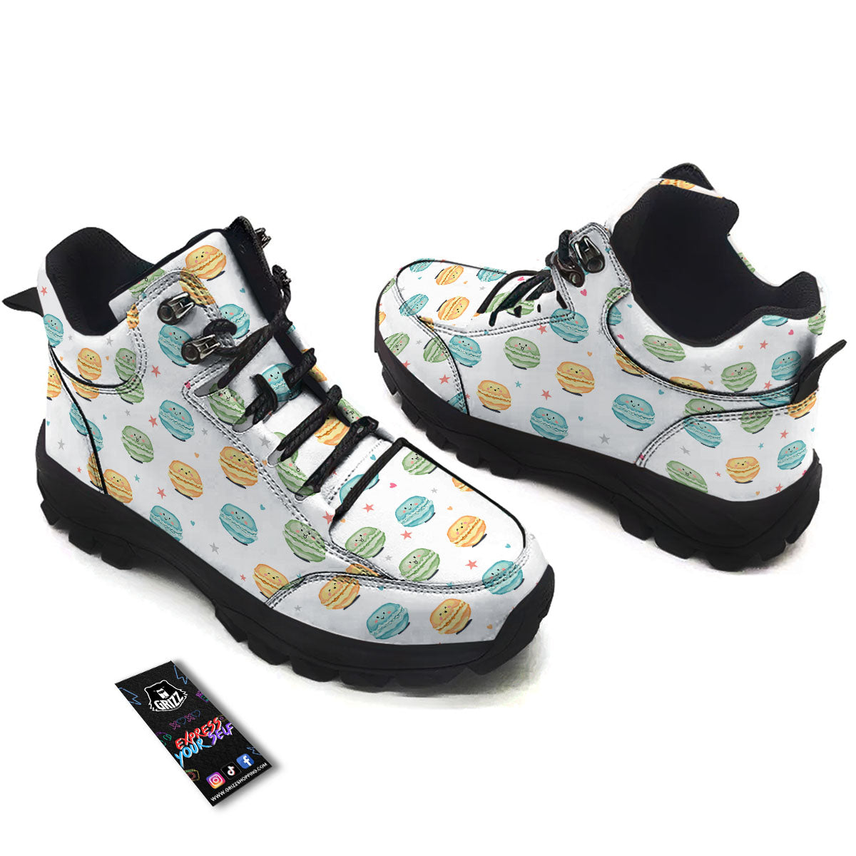 Happy Macarons Print Pattern Hiking Shoes-grizzshop
