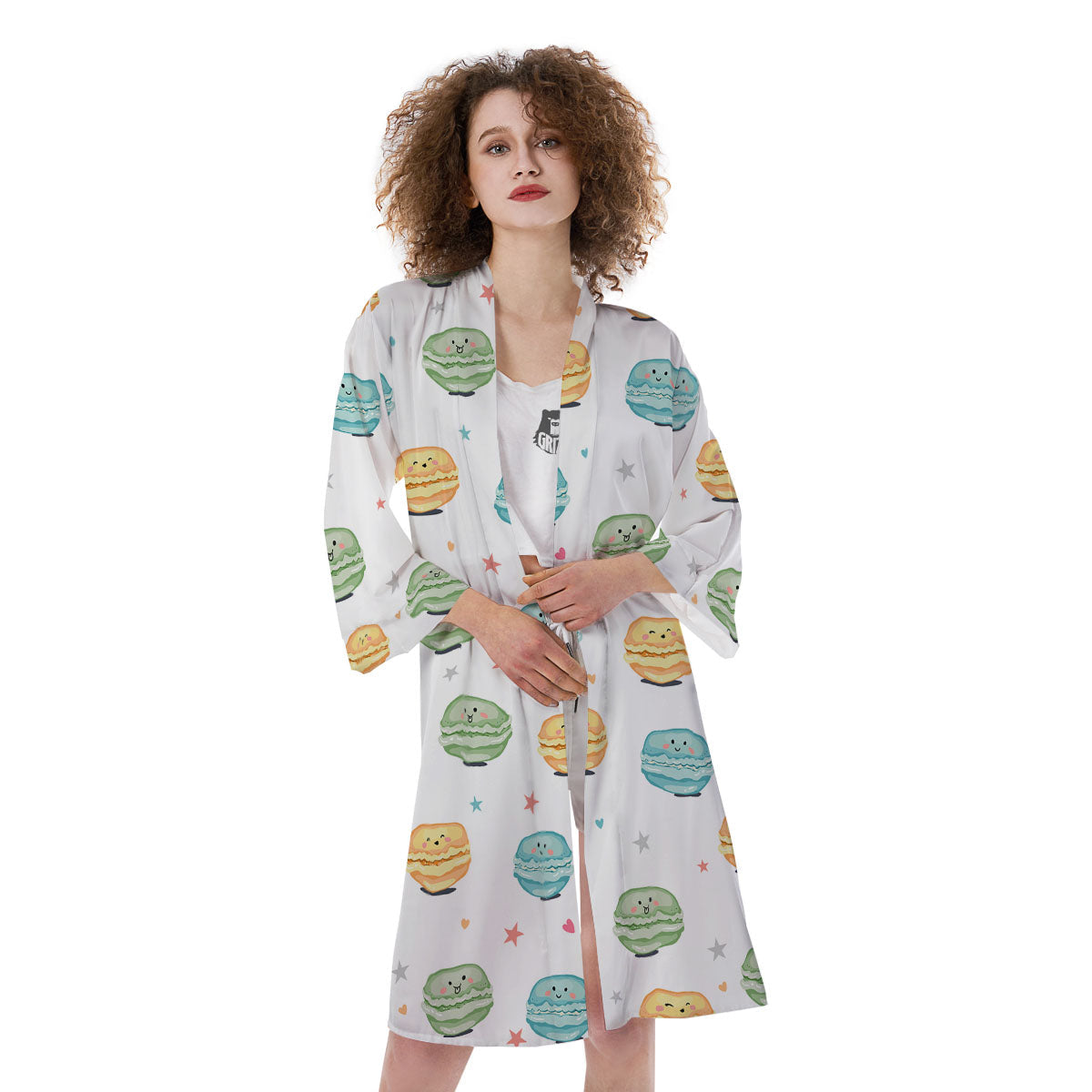 Happy Macarons Print Pattern Kimono-grizzshop