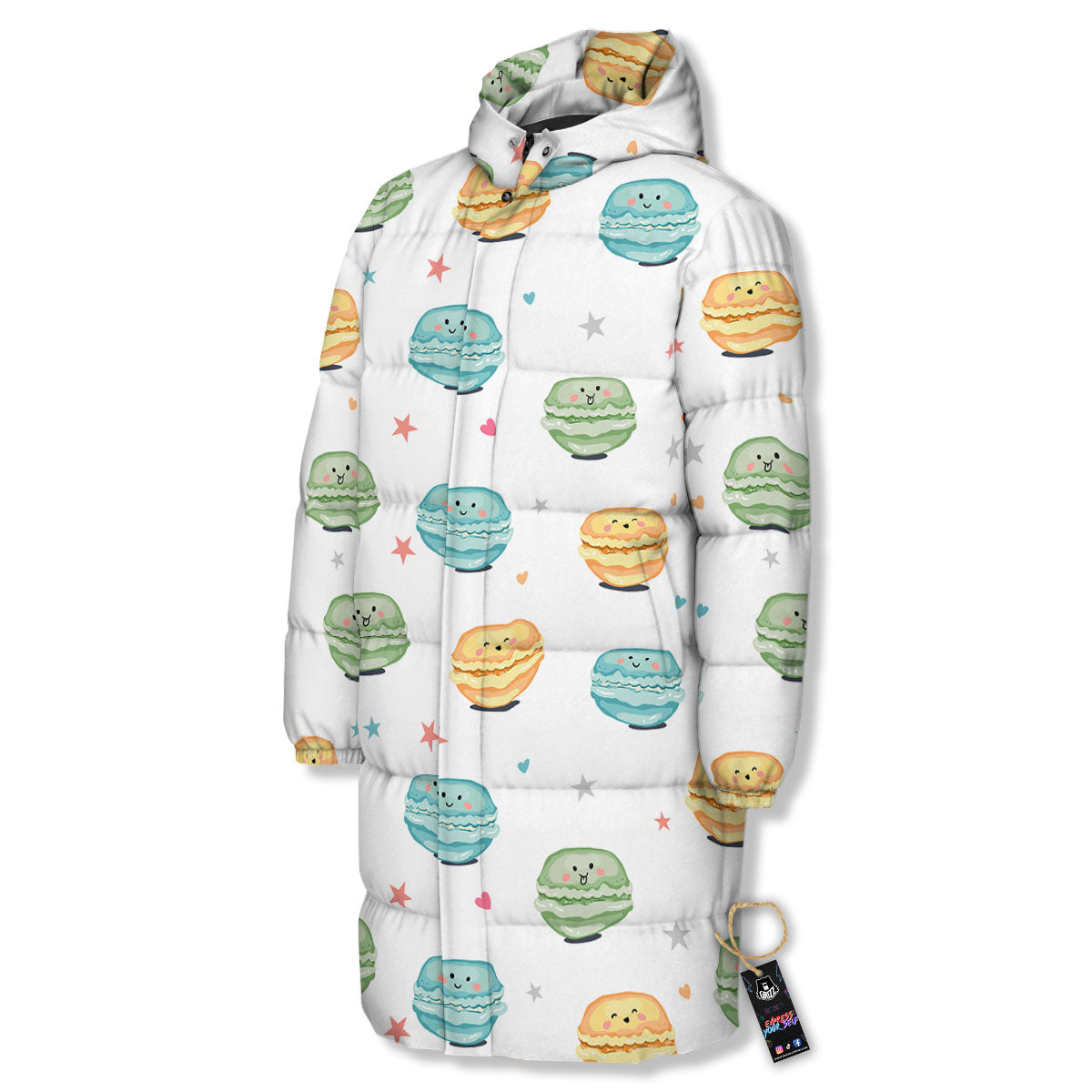 Happy Macarons Print Pattern Long Down Jacket-grizzshop