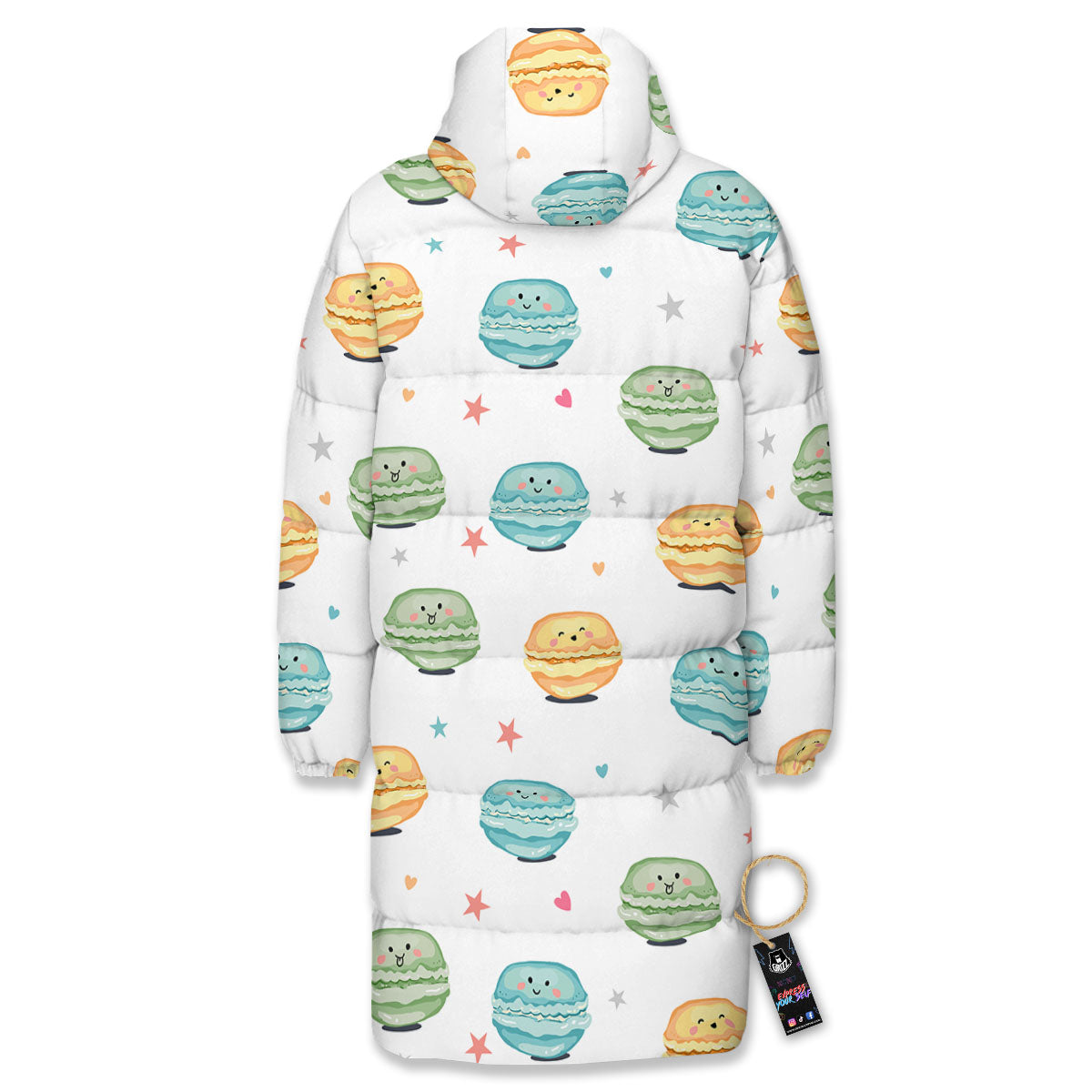 Happy Macarons Print Pattern Long Down Jacket-grizzshop