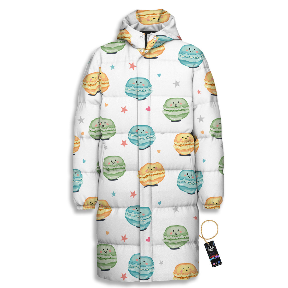 Happy Macarons Print Pattern Long Down Jacket-grizzshop